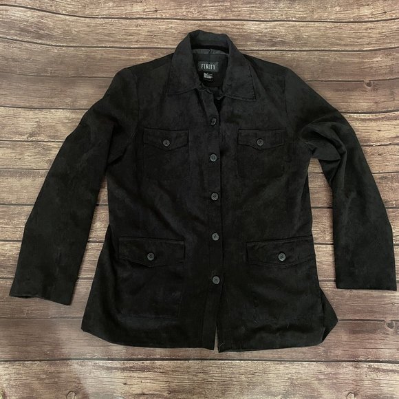 Women’s Finity Faux Suede Black Shirt Jacket Overshirt Large - Picture 1 of 3